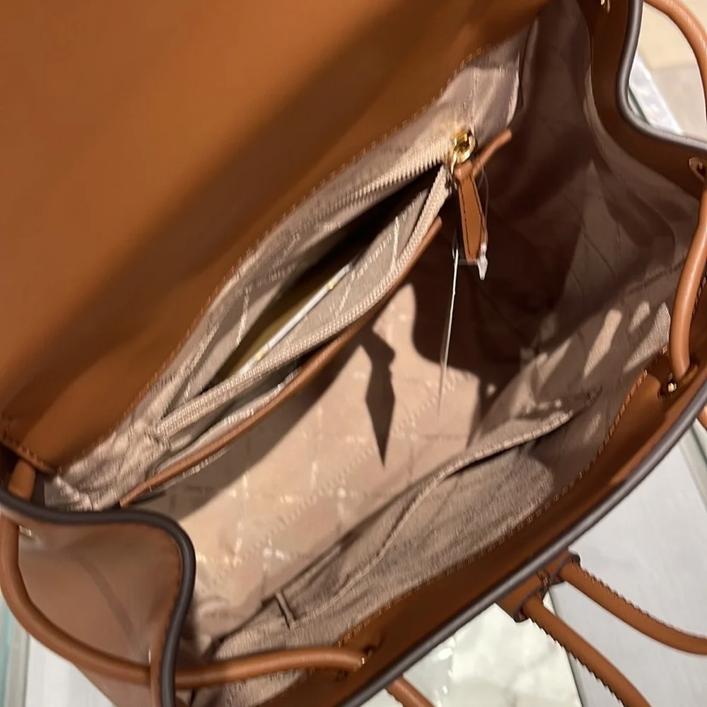 Michael Kors Phoebe 35F2G8PB2B Flap Drawstring Backpack Vanilla Signature
